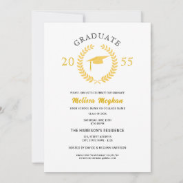 エレガントなフォーマルローレルリースゴールドキャップパーティー 招待状