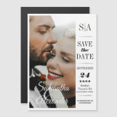 エレガントなフォーマルヴィンテージブラックタイのフォトウェディング マグネット招待状 (正面/裏面)