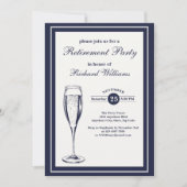 エレガントなフォーマル ダークブルー ホワイト 退職のお祝い 招待状 (正面)