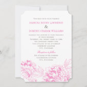 エレガントなフクシアピンクとグレーの花の芍薬の結婚式 招待状 (正面)