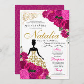 エレガントなフクシアピンクの花のキンセアニエラ誕生日 招待状 (正面/裏面)