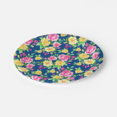 エレガントなフクシアピンクイエロー ローズ フラワーパターン ペーパープレート (アングル)