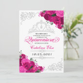 エレガントなフクシアピンクシルバーフラワーのキンセアニエラ 招待状 (スタンド正面)