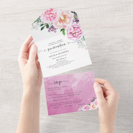 エレガントなフクシア、ホットピンクのキニンセラ オールインワン招待状 (貼ってはがせる)