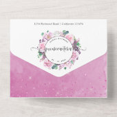 エレガントなフクシア、ホットピンクのキニンセラ オールインワン招待状 (裏面)