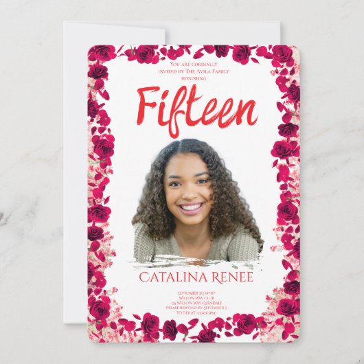 エレガントなフラッシュ フラワーのキンセアニエラ招待状 招待状 (正面)