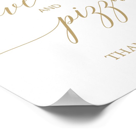 エレガントなフラットゴールドカリグラフィーラブアンドピザサイン ポスター (角)