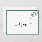 エレガントなフラットモダン ボタニカルグリーン RSVP インビテーションポストカード (正面/裏面)