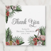 エレガントなフラミンゴ & ハイビスカスのシャワー感謝タグ フェイバータグ (正面)