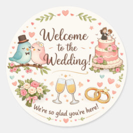 エレガントなフラワーの結婚式ウェルカムステッカー ラウンドシール