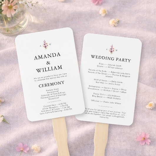 エレガントなフラワーの結婚式プログラム ハンドファン