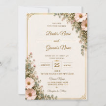 エレガントなフラワーの結婚式招待状カードテンプレート