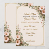 エレガントなフラワーの結婚式招待状カードテンプレート 招待状 (正面/裏面)
