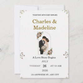 エレガントなフラワーの結婚式招待状テンプレート 招待状