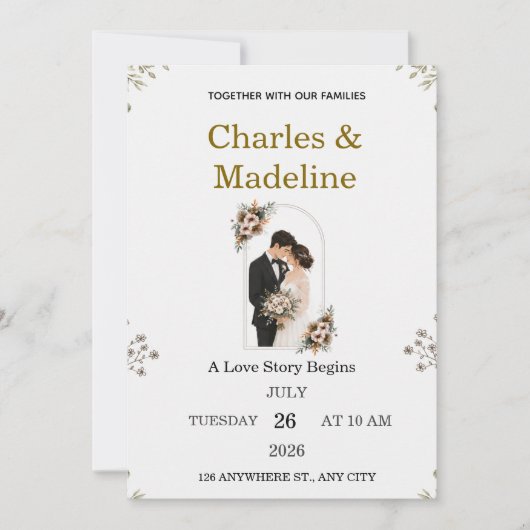 エレガントなフラワーの結婚式招待状テンプレート 招待状 (正面)