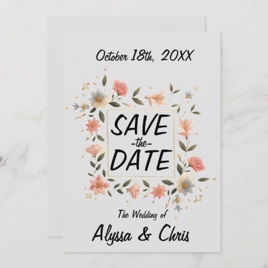 エレガントなフラワースクエア セーブザデート (正面/裏面)