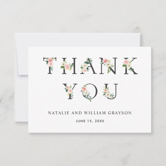 エレガントなフラワーレター サンクスカード（ピンク） サンキューカード (正面)