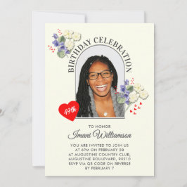 エレガントなフラワー 何歳でも お誕生日おめでとう 2月 生まれ 招待状