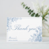 エレガントなフランスのシノワズリー 青い結婚式前パーティー サンキューカード (スタンド正面)