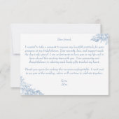 エレガントなフランスのシノワズリー 青い結婚式前パーティー サンキューカード (裏面)