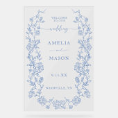 エレガントなフランスのダスティーブルーのヴィンテージ アクリルサイン (正面)