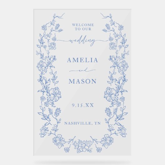 エレガントなフランスのダスティーブルーのヴィンテージ アクリルサイン (正面)