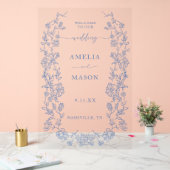 エレガントなフランスのダスティーブルーのヴィンテージ アクリルサイン (ウェディング)