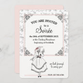 エレガントなフランスのヴィンテージ フラワー パーティー ピンク 招待状 (正面/裏面)