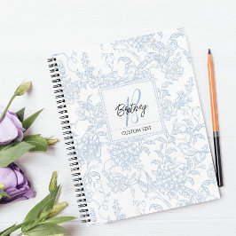 エレガントなフランスのヴィンテージ ブルーフラワーバードパターン ノートブック