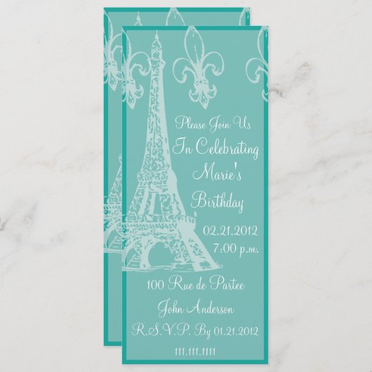 エレガントなフランスの誕生日パーティー 招待状 (正面/裏面)