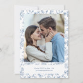 エレガントなフランスブルーのヴィンテージ写真ウェディング 招待状 (裏面)