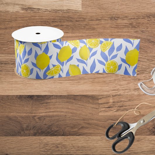 エレガントなフランス田園 レモン ブルー ボタニカル サテンリボン