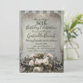 エレガントなフランス製ヴィンテージ ストライプ フラワー シャンパン 招待状 (スタンド正面)