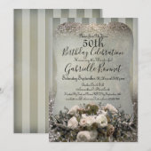 エレガントなフランス製ヴィンテージ ストライプ フラワー シャンパン 招待状 (正面/裏面)