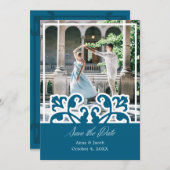 エレガントなフランス風の写真を使った結婚式のSave the Date招待状 招待状 (正面/裏面)