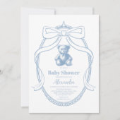 エレガントなフランス風テディベアベイビーシャワー 招待状 (正面)
