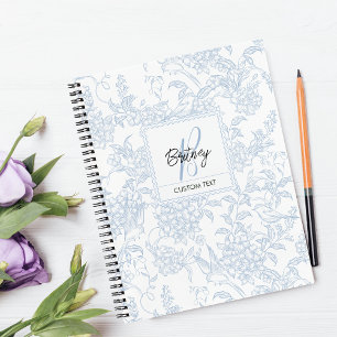 エレガントなフランス風ビンテージ ブルーフラワーバードパターン ノートブック