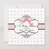 エレガントなフランス風ピンクリボン ボウ ドット スワール 招待状 (正面)
