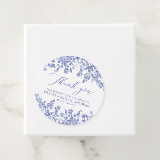 エレガントなフランス風ヴィクトリアン調ブルーフローラル ブライダルシャワー フェイバータグ (インサイチュ)
