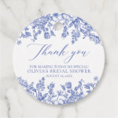 エレガントなフランス風ヴィクトリアン調ブルーフローラル ブライダルシャワー フェイバータグ (正面)