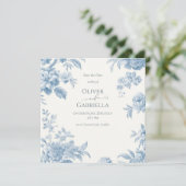 エレガントなフランス トワール ブルー フラワーのウェディング セーブザデート (スタンド正面)