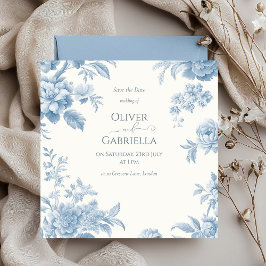 エレガントなフランス トワール ブルー フラワーの結婚式 セーブザデート