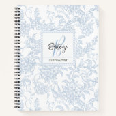 エレガントなフランス ヴィンテージ ブルー 花柄 鳥模様 ノートブック (正面)