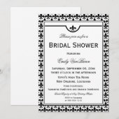エレガントなフリュー・ド・リス ブライダルシャワー - ブラック＆ホワイト 招待状 (正面/裏面)