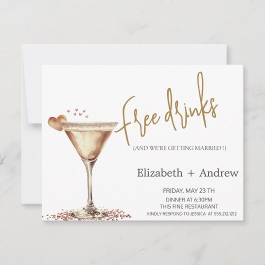 エレガントなフリードリンク、マティーニグラスハート 招待状