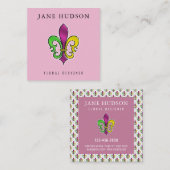 エレガントなフルール・ド・リス デザインのスクエア ビジネス カード (正面/裏面)