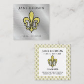 エレガントなフルール・ド・リス デザイン シルバー ライン ビジネス スクエア名刺 (正面/裏面)