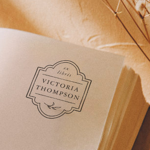 エレガントなフレームの繊細な葉のブックプレート ラバースタンプ