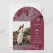 エレガントなフレームの花柄写真 セーブ・ザ・デート 招待状 (正面)