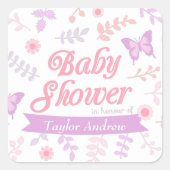 エレガントなフローラルバタフライベビーシャワーパーティー スクエアシール (正面)